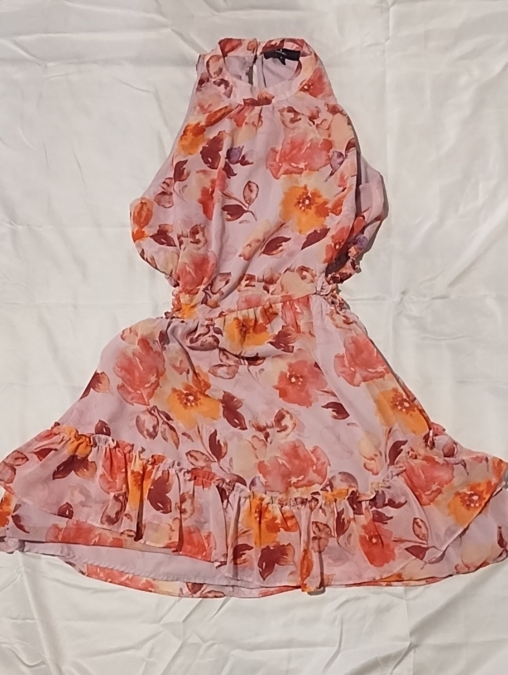 Lulu's Pink Floral Halter Dress with Orange Blooms Like New Size Medium.